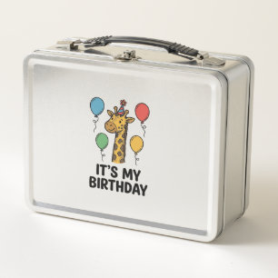 Cute Giraffe Birthday Shirt Vintage Party Design_1 Metal Lunch Box