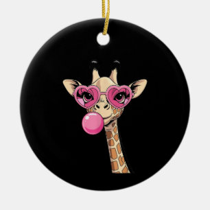 Cute Giraffe Blowing Pink Bubble Gum Sunglasses Ceramic Ornament