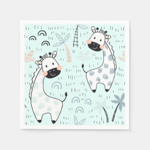 Cute Giraffe Blue Baby Shower Invitation Napkin