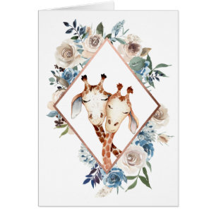 Cute Giraffe Blue Floral Frame Anniversary