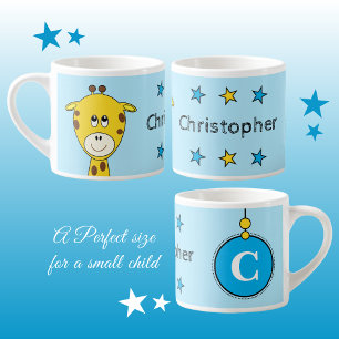 Cute giraffe blue yellow with stars child's espresso cup