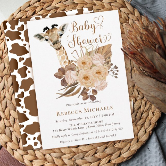 Cute Giraffe Boho Dried Grasses Baby Shower Invitation (Creator Uploaded)