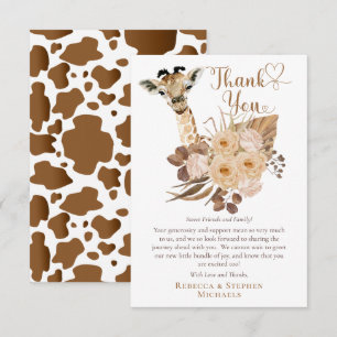 Cute Giraffe Boho Dried Grasses Baby Shower  Thank You Card