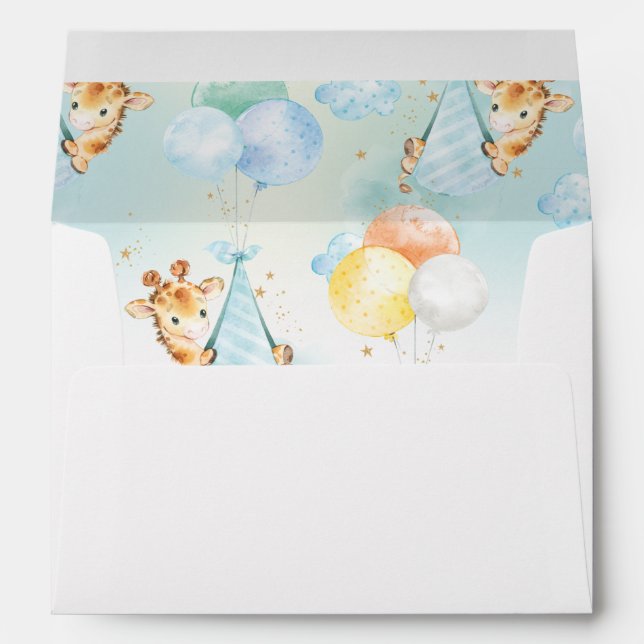 Cute Giraffe Boy Baby Shower Jungle Animals Envelope (Back (Bottom))