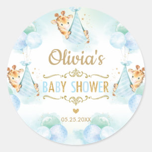 Cute Giraffe Boy Baby Shower Thank You Favour Classic Round Sticker