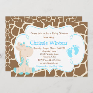 Cute Giraffe Boy Blue Baby Shower Invitation