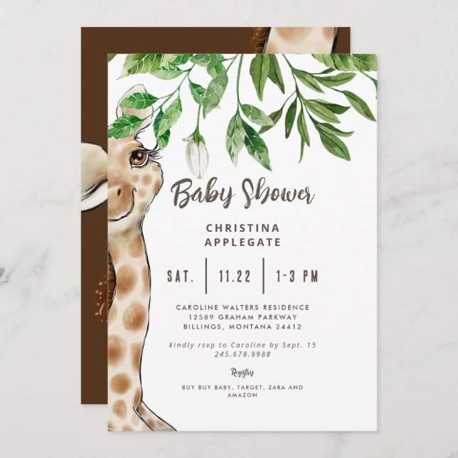 Cute Giraffe Brown Baby Shower  Invitation (Front/Back)