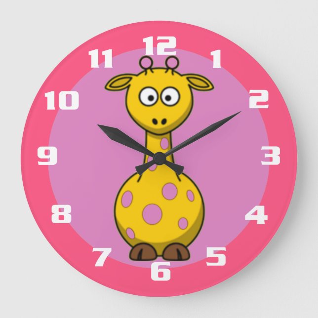Cute Giraffe Bubble gum Pink Large Clock (Front)
