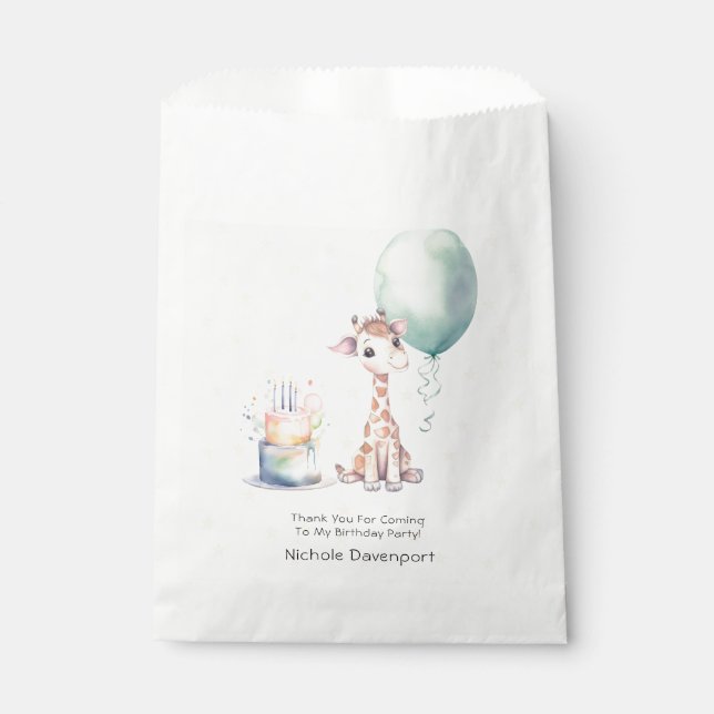 Cute Giraffe Cake Balloon 1st. Birthday Thank You Favour Bag (Front)