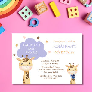 Cute Giraffe Calling Party Animals Birthday Invitation