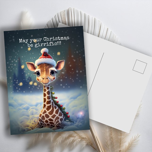 Cute Giraffe Christmas Holiday Postcard (Creator Uploaded)