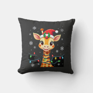 Cute Giraffe Christmas Lights Santa Hat Xmas Pajam Cushion