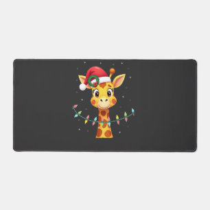 Cute Giraffe Christmas Lights Santa Hat Xmas Pajam Desk Mat