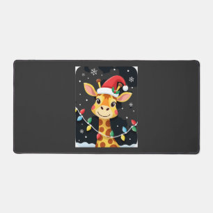 Cute Giraffe Christmas Lights Santa Hat Xmas Pajam Desk Mat