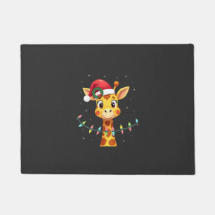 Cute Giraffe Christmas Lights Santa Hat Xmas Pajam Doormat