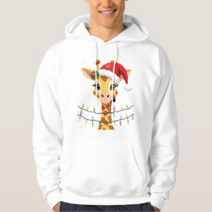 Cute Giraffe Christmas Lights Santa Hat Xmas Pajam Hoodie