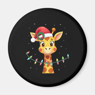 Cute Giraffe Christmas Lights Santa Hat Xmas Pajam Magnet