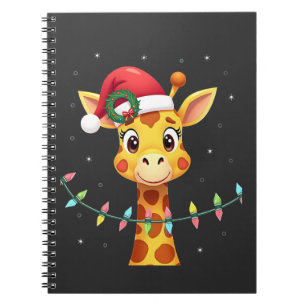 Cute Giraffe Christmas Lights Santa Hat Xmas Pajam Notebook