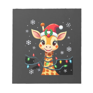 Cute Giraffe Christmas Lights Santa Hat Xmas Pajam Notepad