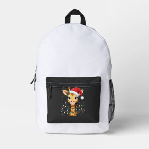 Cute Giraffe Christmas Lights Santa Hat Xmas Pajam Printed Backpack