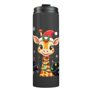 Cute Giraffe Christmas Lights Santa Hat Xmas Pajam Thermal Tumbler