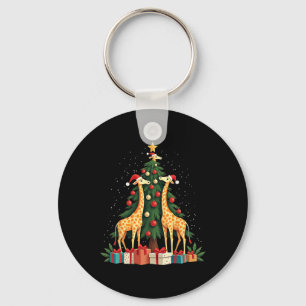 Cute Giraffe Christmas Tree Giraffe Lovers Xmas Ho Key Ring