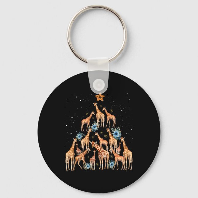 Cute Giraffe Christmas Tree Giraffe Lovers Xmas Ho Key Ring (Front)
