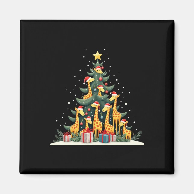 Cute Giraffe Christmas Tree Giraffe Lovers Xmas Ho Magnet (Front)