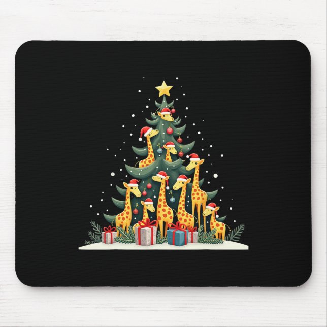 Cute Giraffe Christmas Tree Giraffe Lovers Xmas Ho Mouse Pad (Front)