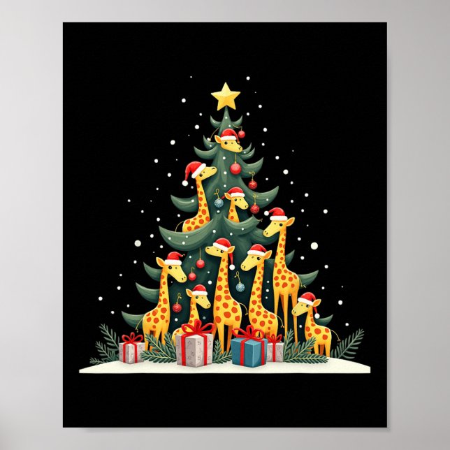 Cute Giraffe Christmas Tree Giraffe Lovers Xmas Ho Poster (Front)