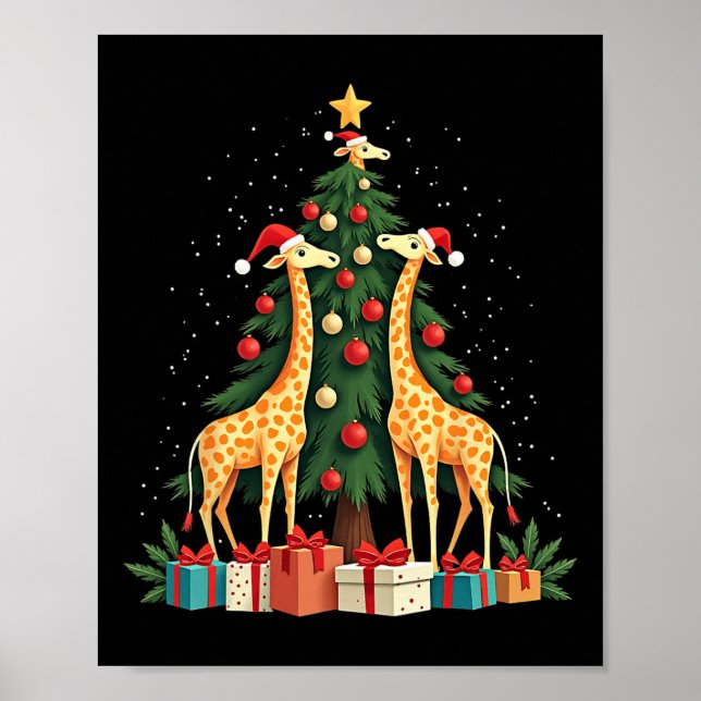 Cute Giraffe Christmas Tree Giraffe Lovers Xmas Ho Poster (Front)
