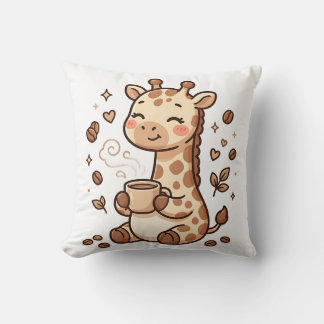 Cute Giraffe Coffee Throw Pillow
