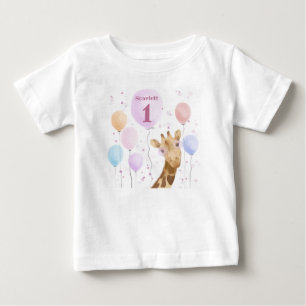 Cute Giraffe Colourful Balloon Girl Birthday   Baby T-Shirt