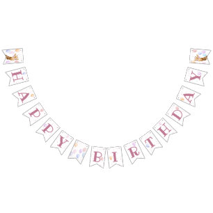 Cute Giraffe Colourful Balloon Girl Birthday Bunting