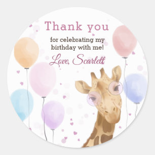 Cute Giraffe Colourful Balloon Girl Birthday  Classic Round Sticker