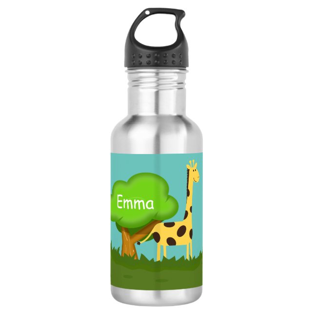 Cute Giraffe Colourful Cartoon Personalised 532 Ml Water Bottle (Front)