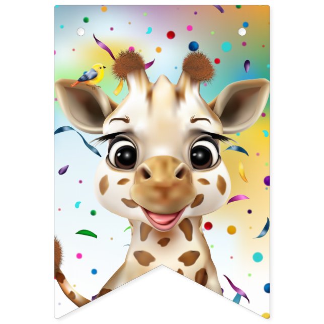 Cute Giraffe Colourful Confetti Kids Birthday Part Bunting (Sixteenth Flag)