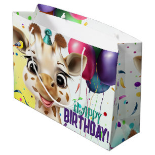 Cute Giraffe Colourful Confetti Kids Birthday Part Large Gift Bag