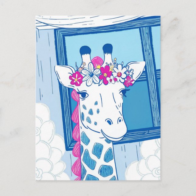 Cute giraffe congratulations light blue pop art postcard (Front)