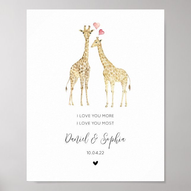 Cute Giraffe Couple in Love Anniversary Poster (Front)