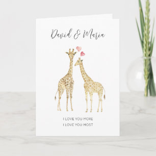 Cute Giraffe Couple Love You More Quote Card
