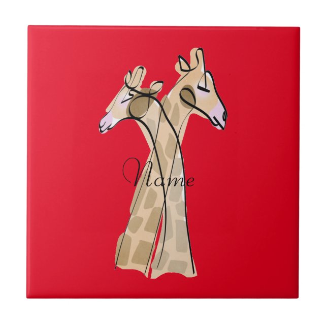Cute Giraffe Couple  Thunder_Cove Ceramic Tile (Front)
