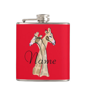 Cute Giraffe Couple  Thunder_Cove Hip Flask