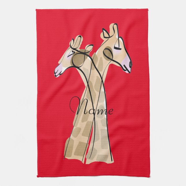 Cute Giraffe Couple  Thunder_Cove Tea Towel (Vertical)