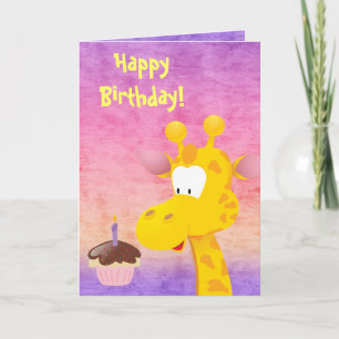 Cute Giraffe & Cupcake Happy Birthday Card