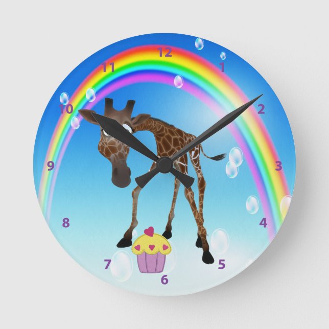 Cute Giraffe, Cupcake & Rainbow Clock (Front)