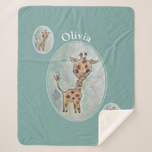 Cute Giraffe Customised  Sherpa Blanket