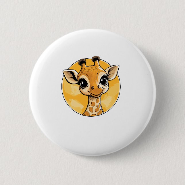 Cute Giraffe Drawing Cartoon Style   6 Cm Round Badge (Front)