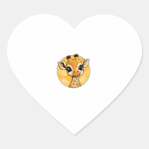 Cute Giraffe Drawing Cartoon Style Heart Sticker