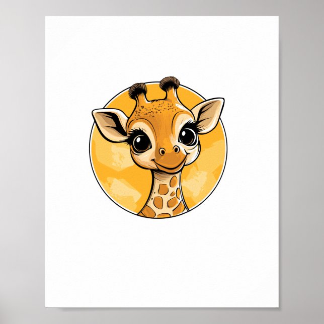 Cute Giraffe Drawing Cartoon Style   Poster (Front)
